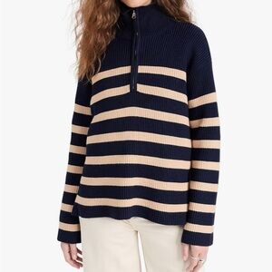 English Factory Navy and Tan Striped Turtleneck Sweater